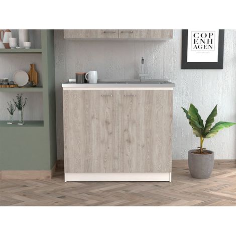 Meuble de cuisine Naples, avec évier blanc / cendré (1/5)