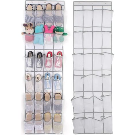 Étagère à chaussures suspendue, 24 compartiments, rangement de porte blanc (1/3)