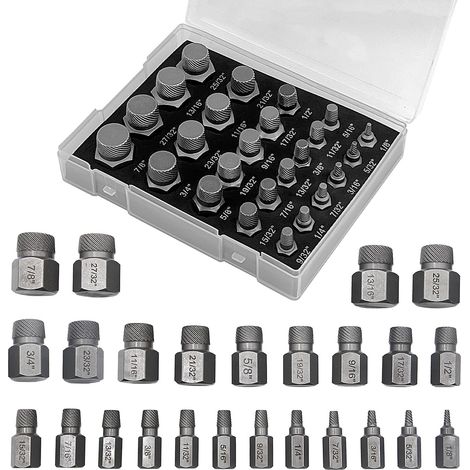 Gebrochene Schraubenausdreher-Set, 25 Stück, Linkshänder-Schraubenausdreher-Set, Bolzenausdreher, Stehbolzenausdreher, zum Entfernen gebrochener Bolzen, Schrauben, Innensechskantschrauben