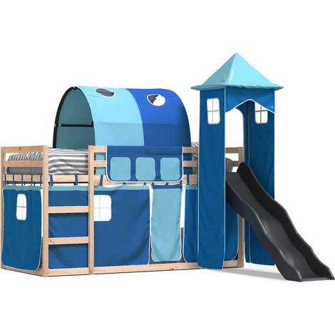 Maison Exclusive - Letto a Castello con Scivolo e Tende Blu 90x190 cm
