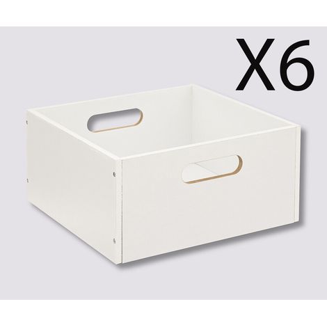 Lot de 6 boites de rangement, paniers de rangement en bois coloris blanc - Longueur 31 x Profondeur 31 x Hauteur 15 cm -PEGANE- (1/3)