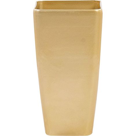 Haut Pot de Fleurs Cache-pot Carré 30 x 30 x 57 cm en Mélange de Pierre Doré Idéal pour Extérieur et Intérieur Glamour Chic et Moderne Beliani (1/5)