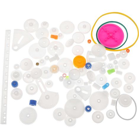 85 pièces d'engrenages en plastique, axes, courroies, poulies, bagues d'arbre pour fabrication de modèles scientifiques DIY (1/5)