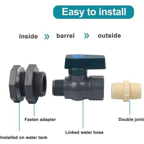 Robinet PVC - Raccord pour Baril de Pluie - Diamètre 3/4 Pouces - Pour Réservoirs et Cuves Extérieures - 1 Pièce (1/5)