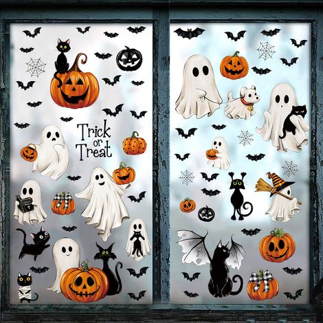 Adesivi per finestre di Halloween, adesivi statici rimovibili per finestre di Halloween, decorazione di Halloween con zucca fantasma, 8 pezzi (1/5)
