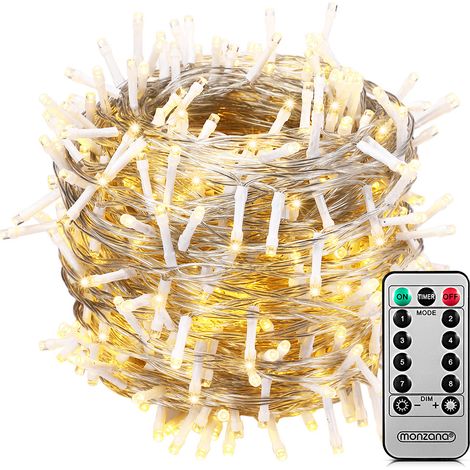 MONZANA® Cadena de Luces Navidad de 200/400/600 LEDs Temporizador Mando a distancia 8 Modos de Luz IP44 Exteriores Blanco cálido/Blanco frío/Colores 40m warmweiß - transparentes Kabel (de)