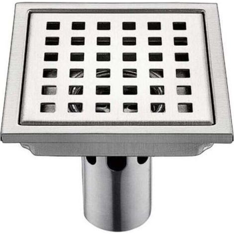 Siphon de sol INOX, 1 pièce, siphon en acier inoxydable, 15 cm x 15 cm, filtre carré, désodorisant, anti refoulement, 15 cm (1/4)