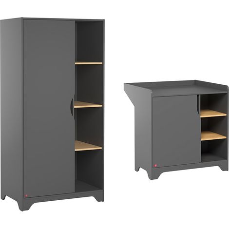 Commode à langer et Armoire 1 porte Vox Leaf Gris et bois (1/5)