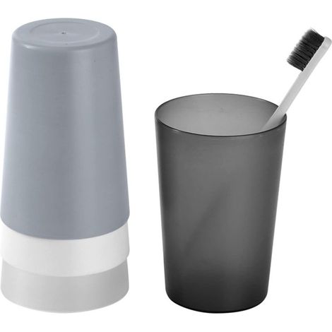 4 Piece Bathroom Tumbler Toothbrush Cup for Children with Smooth Mouth for Travel Camping Bathroom Accessories (Black, Grey, White, Transparent) (1/5)