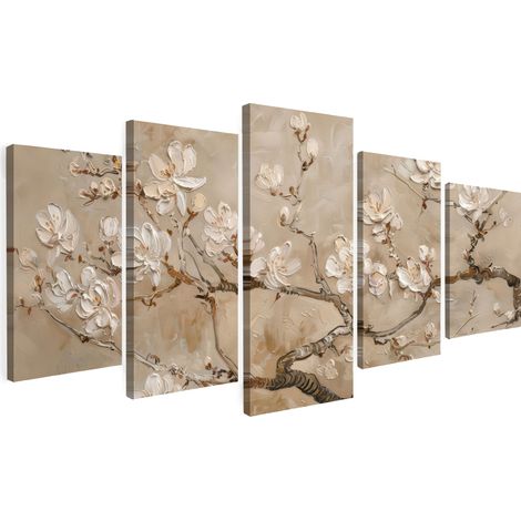 CUADRO EN LIENZO Beige - Flor - Moderno Set de 5 150x80