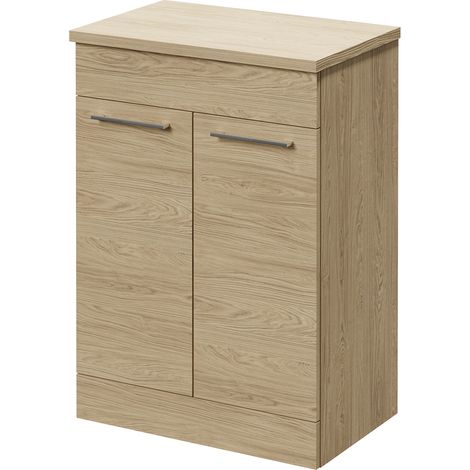 Napoli 390 Light Oak 600mm 2 Door Vanity Unit for Countertop Basins - 600mm - Chrome 160mm Handle