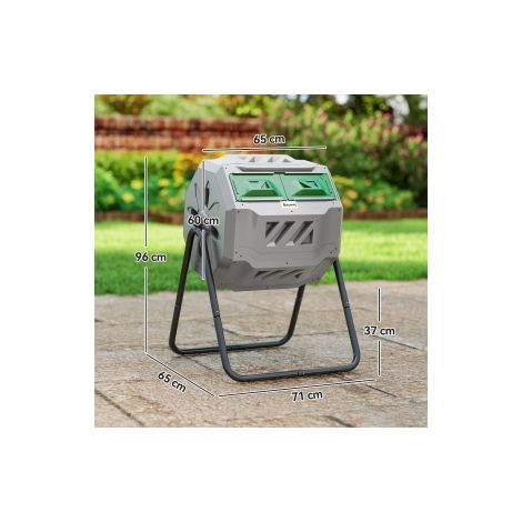 Composteur rotatif gris 160 L à 2 compartiments avec tambour pivotant pour déchets organiques et jardin, pour terrasse et plein air (1/5)