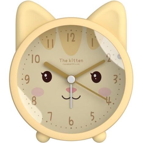 Réveil pour enfants, mignon, animal, chien/chat, silencieux, sans tic-tac, en silicone, veilleuse, horloge de voyage --- Chat jaune
