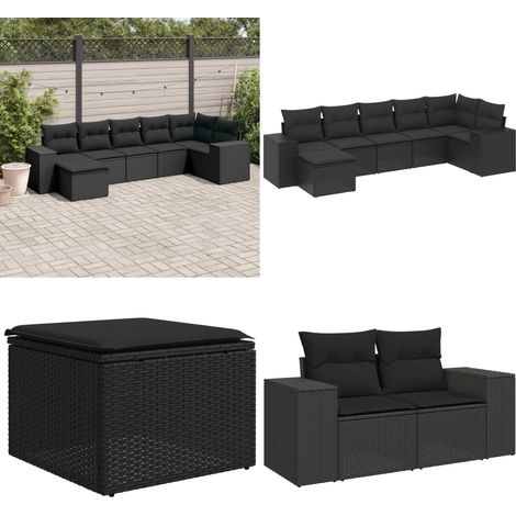 Salon de jardin 7 pcs avec coussins noir résine tressée - Ensemble Salon De Jardin - Meuble De Jardin - Mobilier Extérieur - Salon De Jardin Design - Fauteuil De Jardin - Home & Living (1/5)