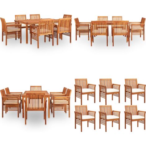 Ensemble à manger d'extérieur 7 pcs et coussins Acacia solide - Salon De Jardin - Mobilier De Jardin - Set De Table Extérieur - Table Et Chaises - Acacia - Home & Living (1/5)
