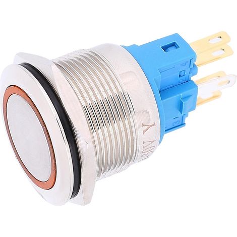 Lot de 2 interrupteurs à bouton-poussoir autobloquants à anneau de 22 mm, 6 broches, en acier inoxydable, couleur orange, 220 V CA (1/5)