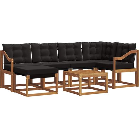 Outdoor Sofa Set with Cushion 7 pcs Natural and Black vidaXL
