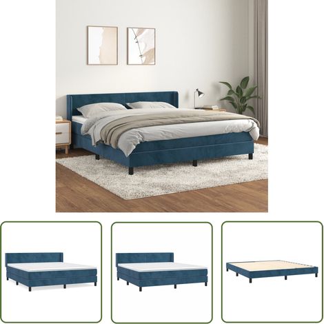 The Living Store Sommier à lattes de lit et matelas Bleu foncé 180x200cm Velours - Lit Plateforme - Lit Velours - Lit Double - Literie - Chambre À Coucher (1/5)