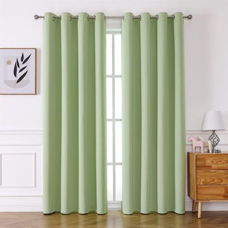Tende da cucina verde chiaro (2 pannelli), isolanti termici e anti-calore, triple tessitura, tende con anelli per bloccare la luce, decorazione d'interni. (1/5)