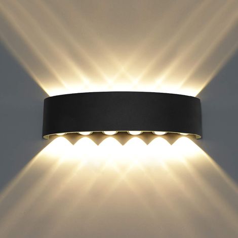 Moderne Imperméable Lampe Murale LED Applique Murale Up Down Aluminium Lèche-murs LED Intérieur Extérieur pour Salon Porche Escalier, 12W Blanc Chaud (1/5)