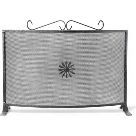 Parascintille fisso curvo in ferro battuto verniciato per caminetti dimensioni 60x45 cm protezione camino accessori casa (1/3)
