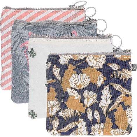 4 sachets à fermeture éclair, à nouer, pour tampons et recueil, compatibles avec femmes et filles (cactus, flamant rose, fleur, rayures, 1 de chaque). (1/3)