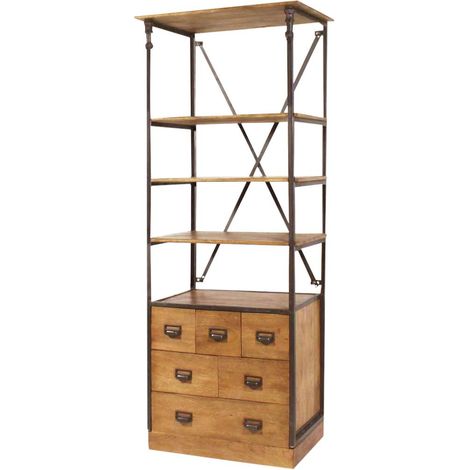 Petite bibliothèque en métal et bois de manguier Marcel (1/5)