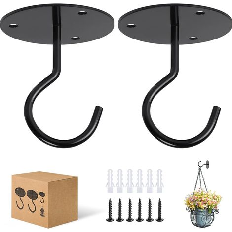 Crochets de plafond, supports de suspension pour plantes en métal pour intérieur et extérieur, robustes, noirs, lot de 2 (1/5)