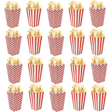 Boîte à Popcorn, Snack Bonbons Conteneurs, Sacs de Bonbons Reutilisable pour Mariage, Boîtes à Popcorn en Papier pour Anniversaires Décoration, Soirées Cinéma, Fête (Rouge, Blanc) (1/5)