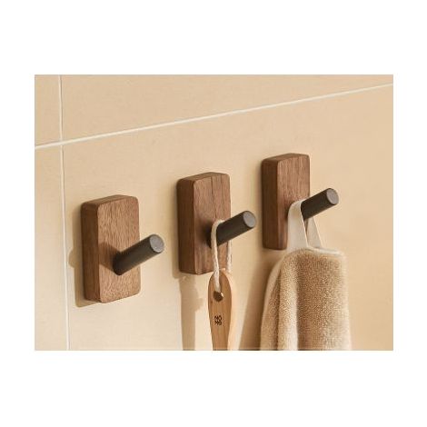 Porte-manteaux mural en bois avec 3 crochets, idéal pour chapeaux, clés, serviettes, portefeuilles, etc. Décoration pour salon, salle de bain, chambre, cuisine, dressing - B (1/5)
