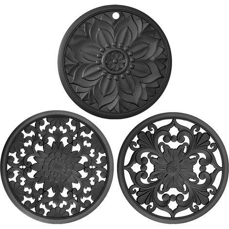 Sottopentola in silicone antiscivolo e resistente al calore per proteggere il tavolo e il piano di lavoro. Set da 3. Adatti per piatti, pentole, padelle e piatti caldi. (1/5)