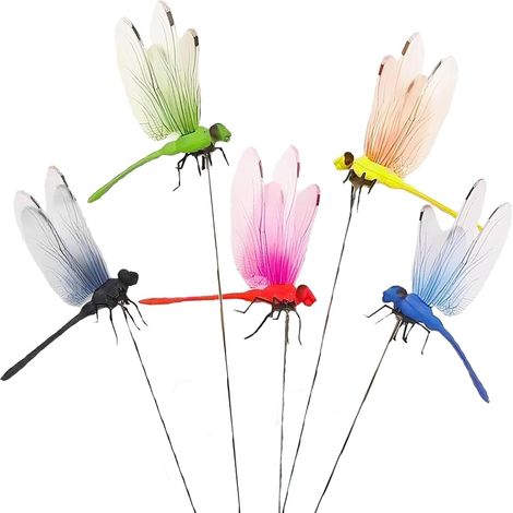 Lot de 5 Piquets de jardin Libellule 3D en PVC, 13,5 cm, pour pelouse, cour, pot de fleurs (1/5)