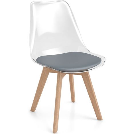 Juego de 4 sillas de comedor transparentes con patas de madera