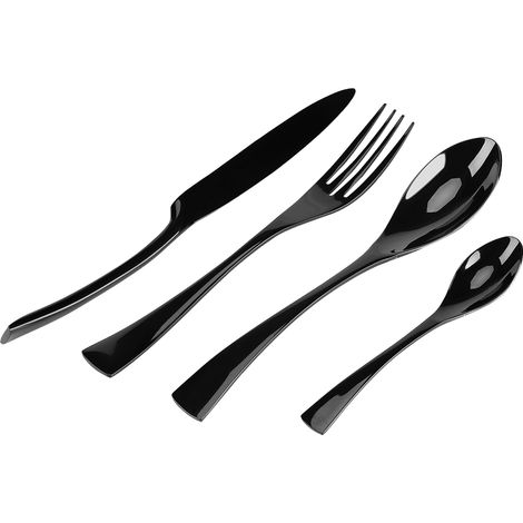 Couteau Fourchette Cuillère Et Cuillère À Thé - En Acier Inoxydable Noir - Lot De 4 Pièces (1/5)