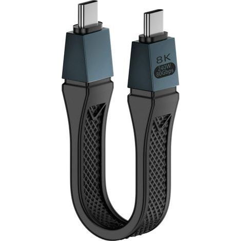 Câble USB C vers USB-C Thunderbolt 5/USB 4 Gen 2 court PD 240 W, 8K 80-120 Gbps Câble de charge FPC Charge rapide avec tous les appareils, 13 cm (1/5)