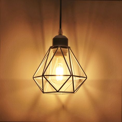 Lustre Suspension E27 16CM Cage Diamant en Métal Blanc Plafonnier Luminaire pour Couloir Escalier Chambre (1/5)