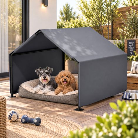 Niche d'extérieur pour chien (118,4 x 121,4 x 91,4 cm), robuste, grise, avec tissu Oxford imperméable et structure en acier – Convient pour une utilisation toute l'année par les chiens, chats, lapins (1/5)