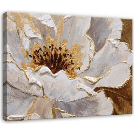 Leinwandbild Blumen Abstrakt Gold Glamour, elegante Wanddeko für Schlafzimmer und Wohnzimmer, hochauflösender Druck, 40 x 30 cm