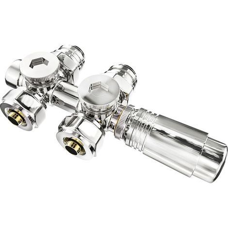 set multiblocs pour le raccordement des radiateurs raccord avec thermostat 50mm accessoires de chauffage forme angle et passage raccord mural chrome (1/4)