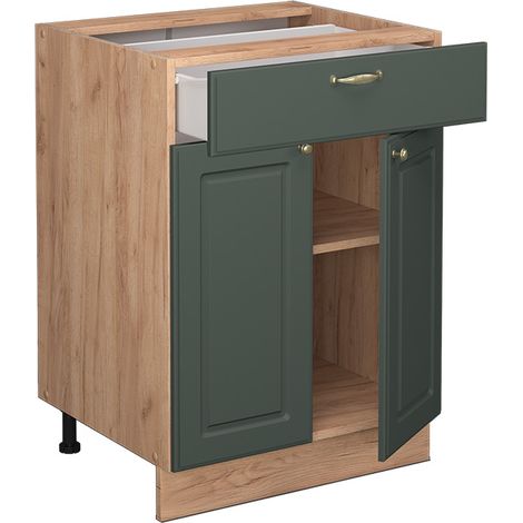 Mobiletto base per cucina Fame-Line, Verde-oro Country House, 60 cm con cassetto, senza piano di lavoro, Vicco
