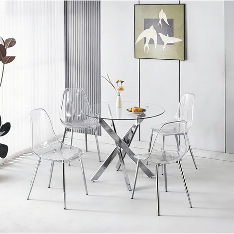 MEUBLIV Ensemble table à manger 80 cm chrome – 4 chaises dossier haut, 5 pièces (1/5)