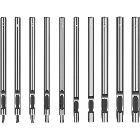 Ecleanfy - 10 Pièces,Emporte Pièce cuir, Poincon, Creux Poinçon en Cuir, Poinçon Creux en Acier Rond Set Outils de Perforation de Trou Creux de Cuir pour le Cuir, Bande de Montre, Toile, Oeillet (1/4)