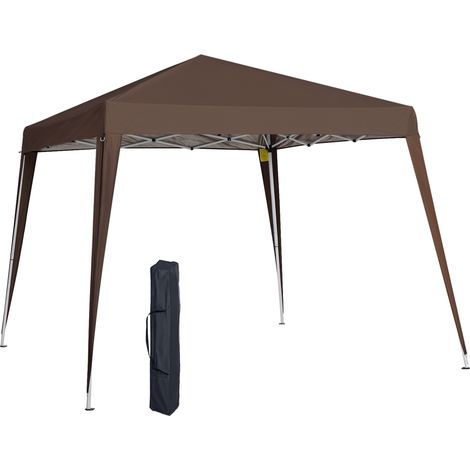 Gazebo Pieghevole da Giardino 2.4x2.4m con Struttura in Acciaio e Corde Antivento, Caffè