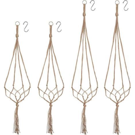 Panier Suspendu en Macramé, Ensemble de 4 Boho Décoratif en Corde de Chanvre Support de Pot de Fleur Suspendu Panier Suspendu Plantes pour Plafonds Extérieurs Intérieurs Balcons Décoration (1/5)