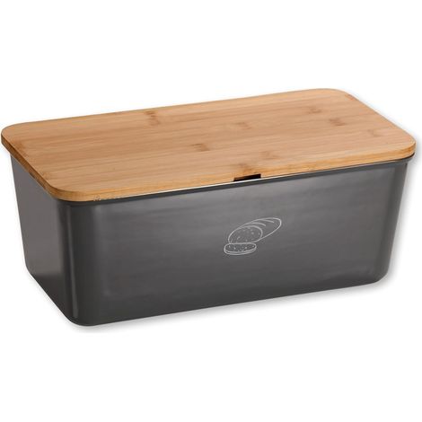Boite à pain en bois et bambou - Gris/Beige - L 34 cm - Livraison gratuite