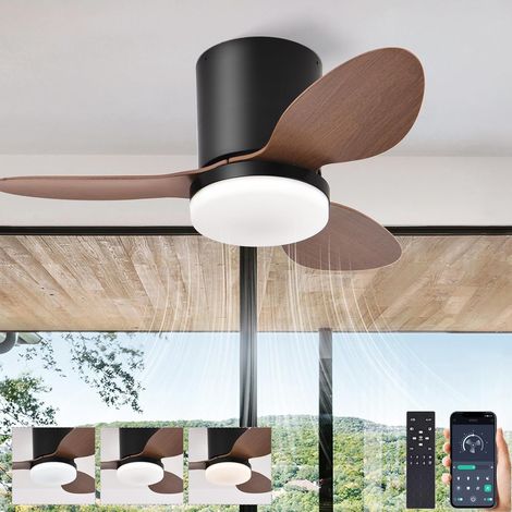 Lampe Ventilateur Plafond Silencieux Avec Télécommande, Petit Ventilateur Plafonnier Avec Lumiere Intégrée, Luminaire Ventilateur Plafonnier Design Pour Chambre, Reversible Motore DC, 6 Vitesses