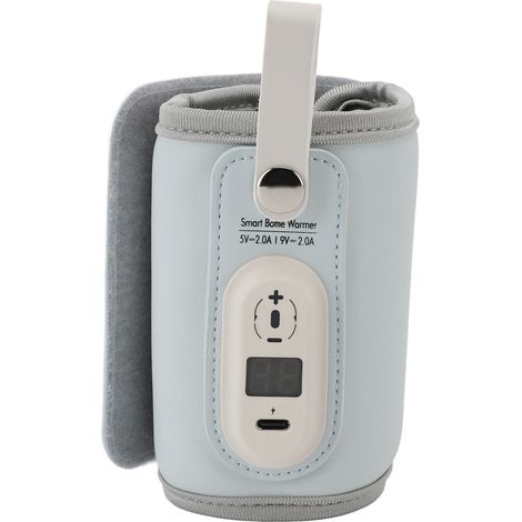 Chauffe-biberon USB bleu à chauffage rapide, 6 niveaux de température réglables, température constante, housse isolante pour une utilisation en extérieur la nuit. (1/5)