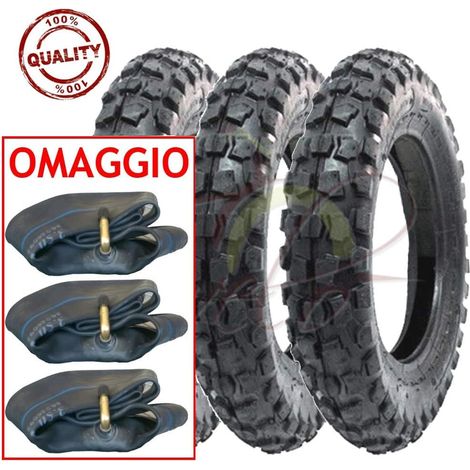 3 Pneumatici + 3 CAMERE d'Aria Cross 100/90-10 per Piaggio Ape 50 MINICROSS Mini Moto Scooter TASSELLATI 6PR TT GOMME COPERTONI Union