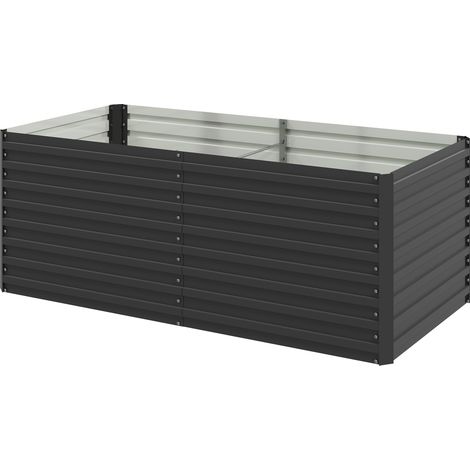 Rechteckiger Hochbeetkasten aus grau verzinktem Stahl, 160 x 80 x 60 cm, für den Außenbereich, offener Boden