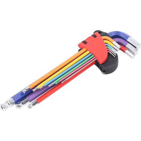 Clés Allen 9 pièces acier CR-V antidérapantes multicolores, clés hexagonales longues multifonctions pour petits appareils (1/5)